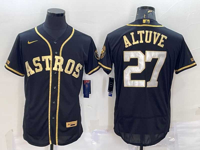 Mens Houston Astros #27 Jose Altuve Black Gold Flex Base Stitched Jersey->houston astros->MLB Jersey